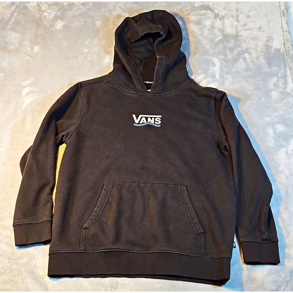 VANS Black Pullover Fleece Hoodie Graphic Logo Pockets Mens L